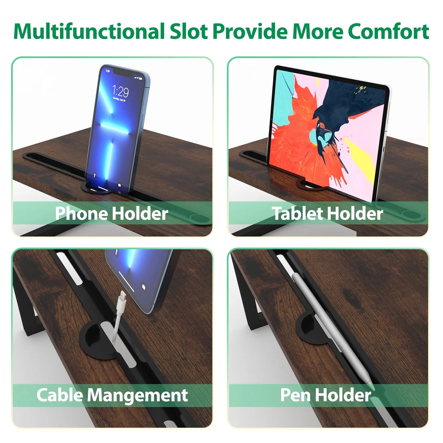 Monitor Stand Riser, Dual Computer Monitor Stand with Pen Slot, Adjustable Length and Angle, Brown